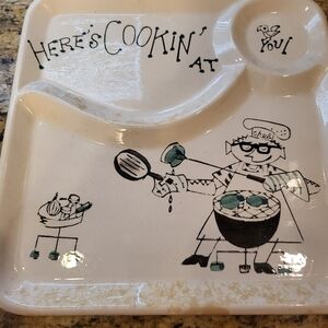 Vintage Japenese 10.75 In Ceramic Divided Plate with Chef Design